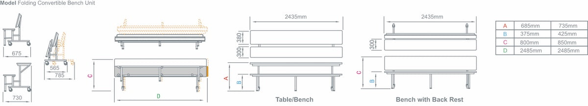 Mobile Convertible Folding Bench Unit