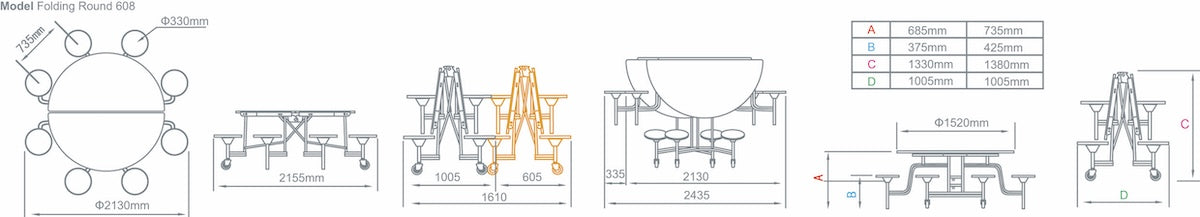 Eight Seat Round Mobile Folding Table